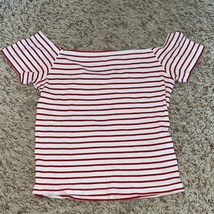 H&M Divided Off the Shoulder White and Red Top